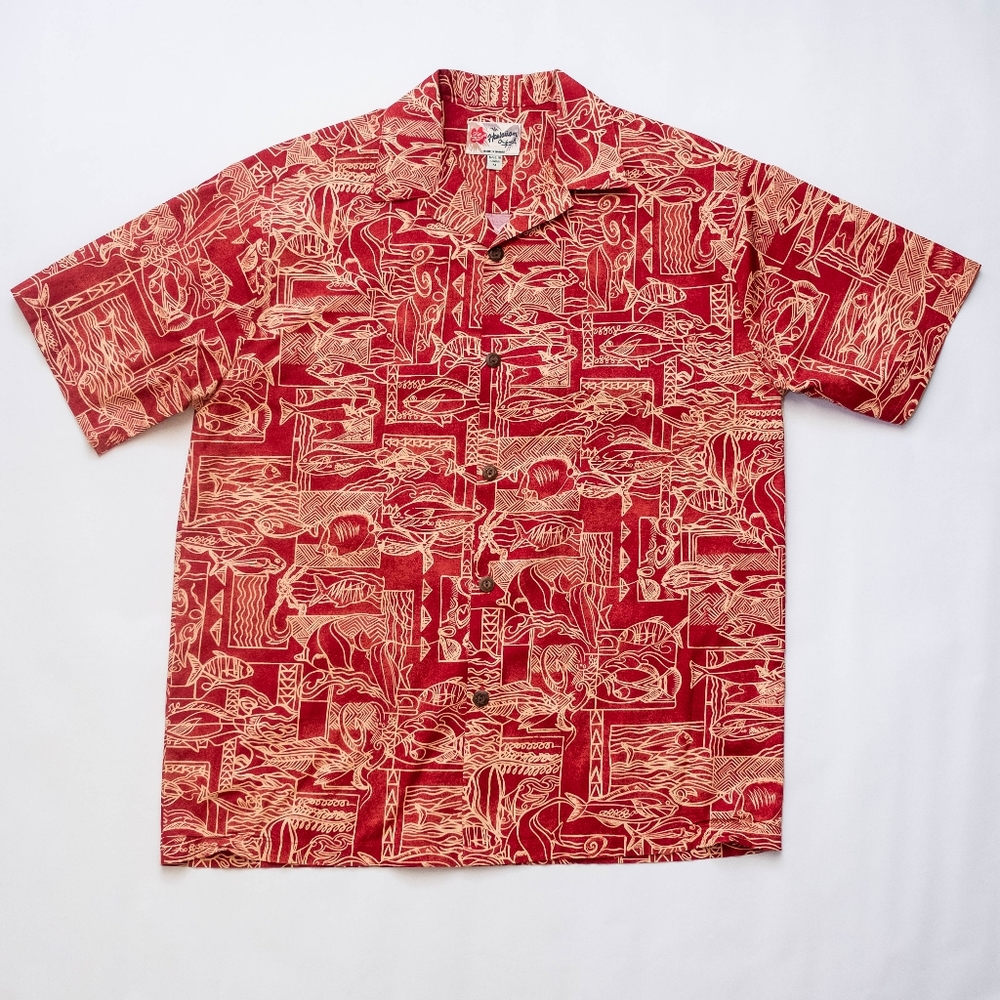 Hilo Hattie Hawaiian Original Large Red Hawaiian Shirt